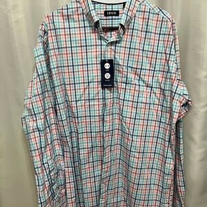 NWT Men’s Izod Button up long sleeve plaid shirt